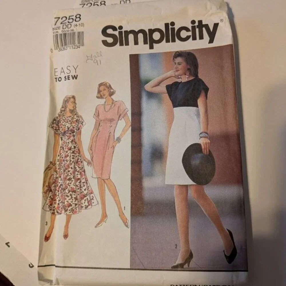 Simplicity 7258 sewing pattern Petite Dress with full or slim skirt UNCUT EASY